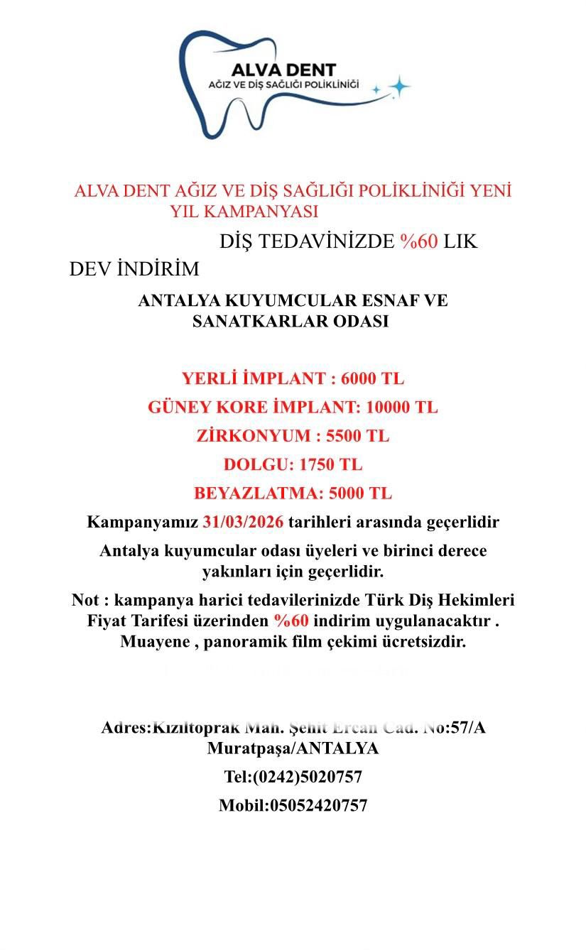 ALVA DENT AĞIZ VE DİŞ SAĞLIĞI POLİKLİNİĞİ İLE ANLAŞMAMIZ